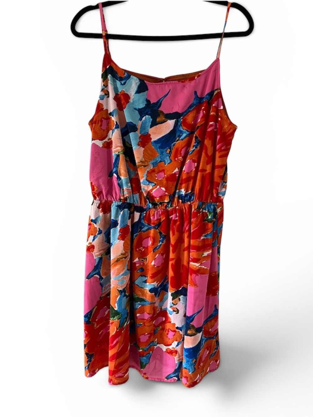 Vibrant Floral Spaghetti Strap Sundress - Pink & Orange